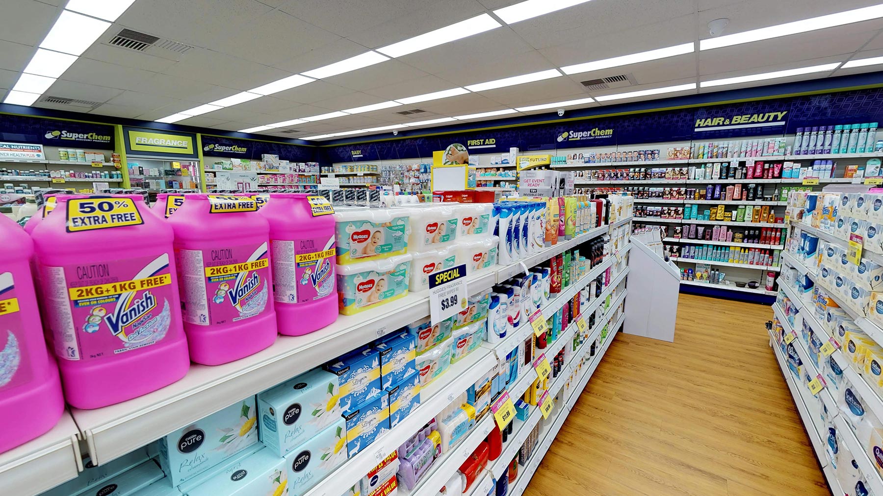 Pharmacy retail area shelving