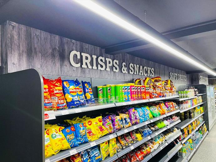 Shop shelving for snacks